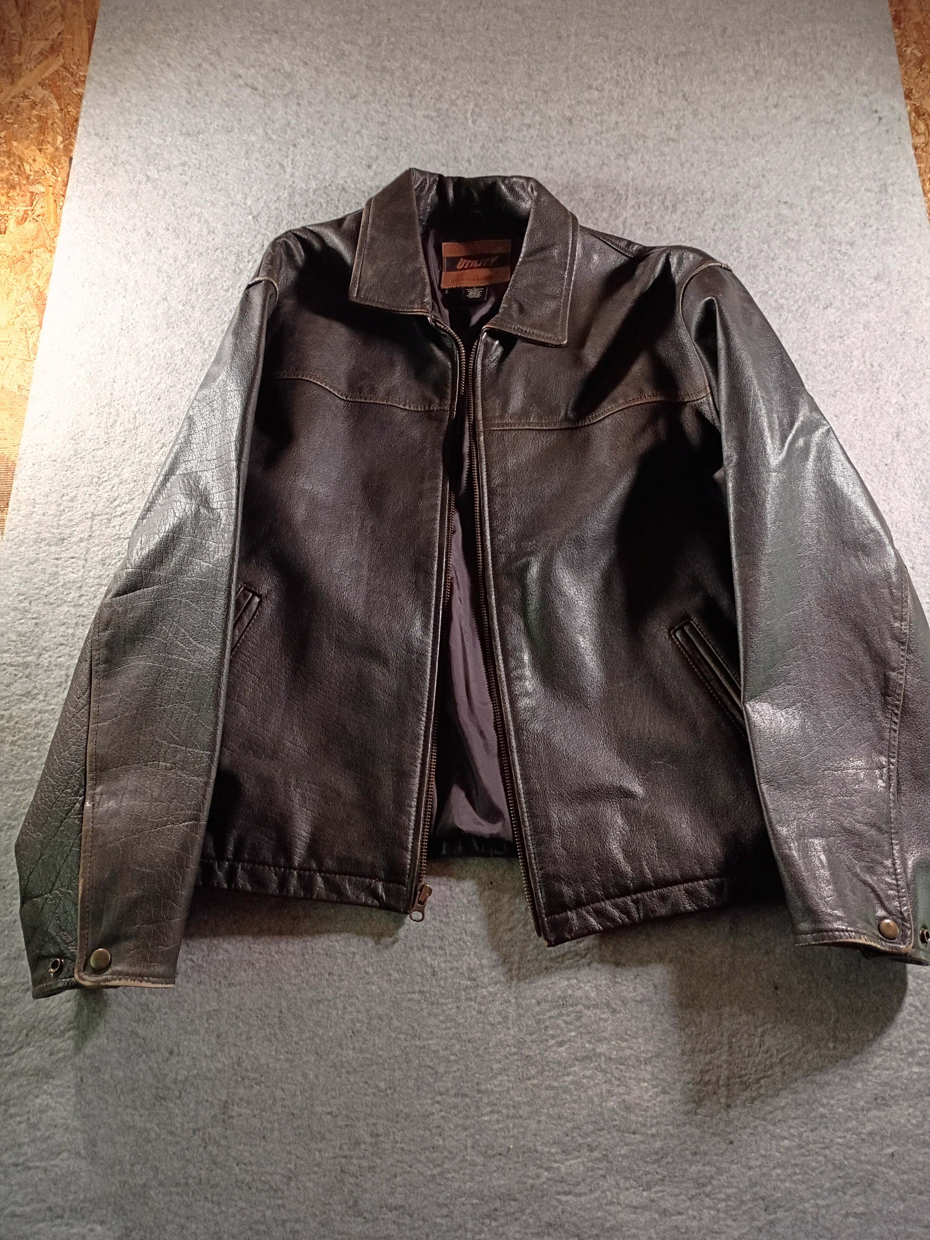 Classic Mens Utility Brand Leather Jacket  Dk Brown